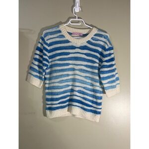 Noople Italia Blue Striped Mohair Alpaca Blend Short Sleeve Knit Sweater Small